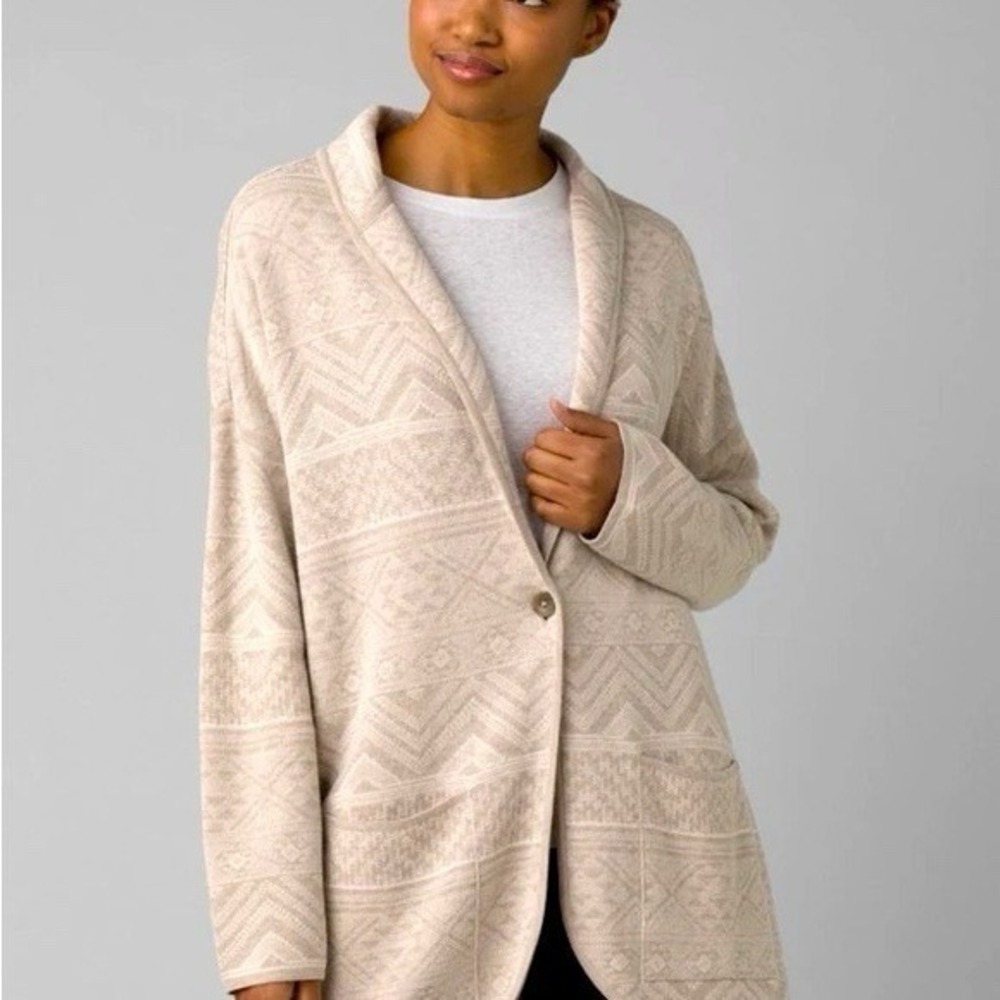 Prana Sevie Cardigan Tan Wool‎ Blend Sweater Women's Small Oversized Boho